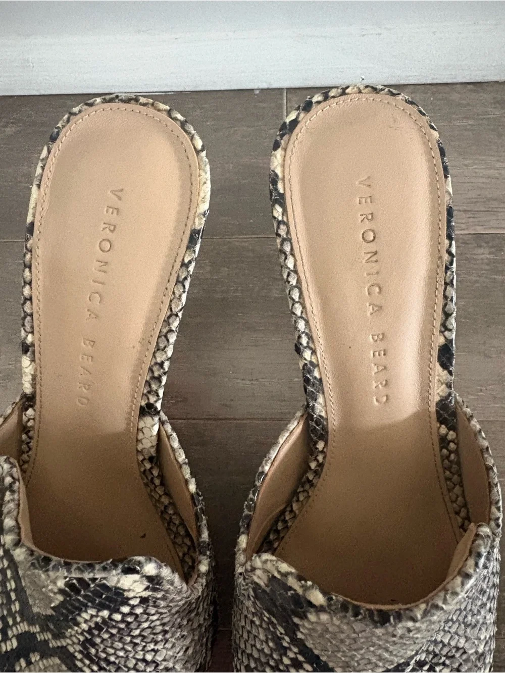 Veronica Beard Snakeskin Print Leather Pointed Toe Mule Heels 7.5M
